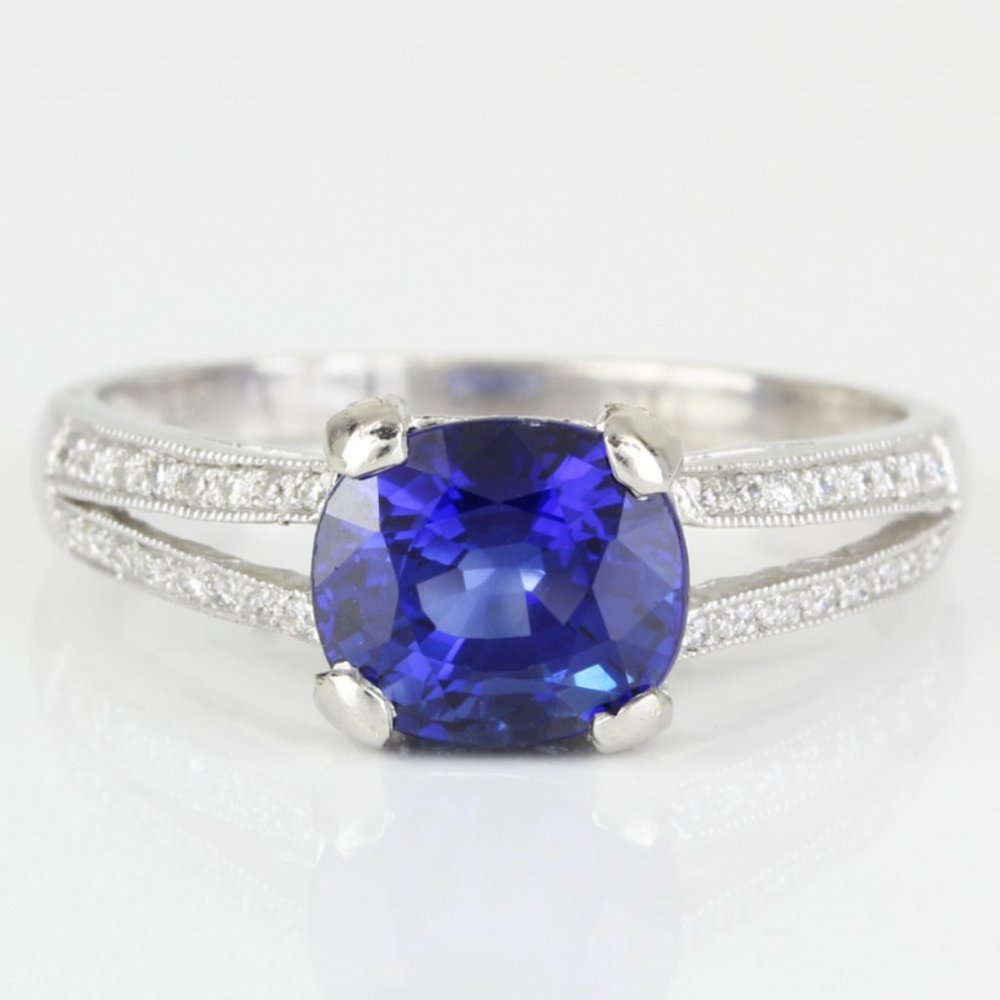 Platinum Ceylon Sapphire & Diamond Engagement / Anniversary Ring by S. Speyer
